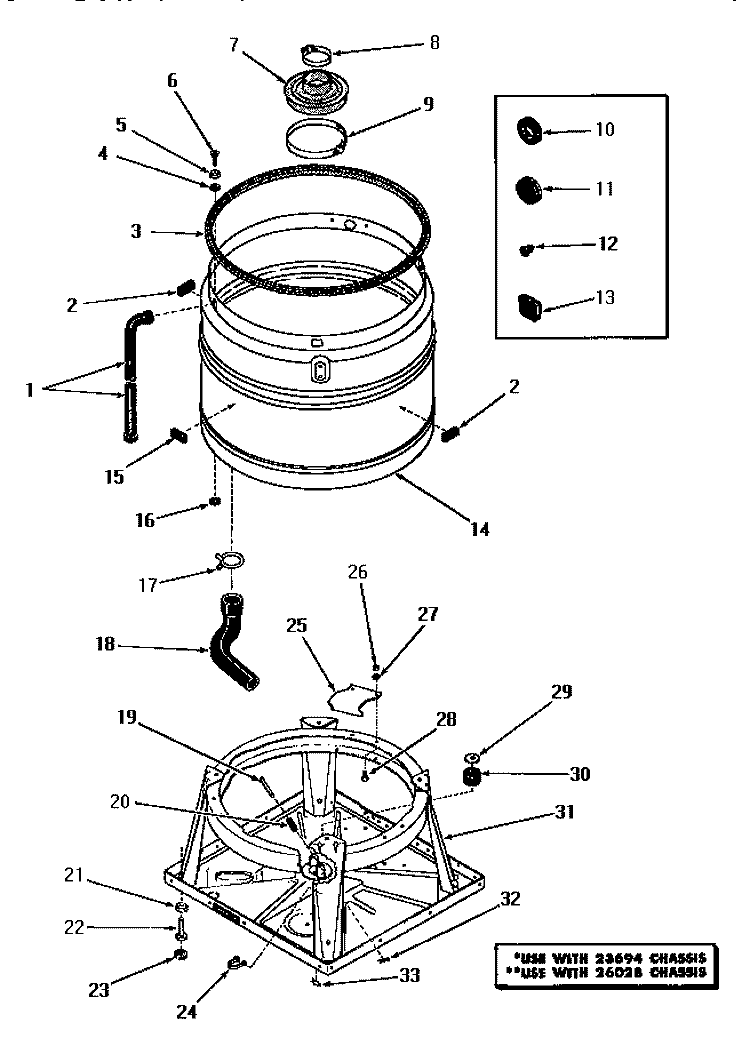 BOOT, CHASSIS AND DRAIN TUB Diagram and Parts List for DA3500  Speed Queen Washer