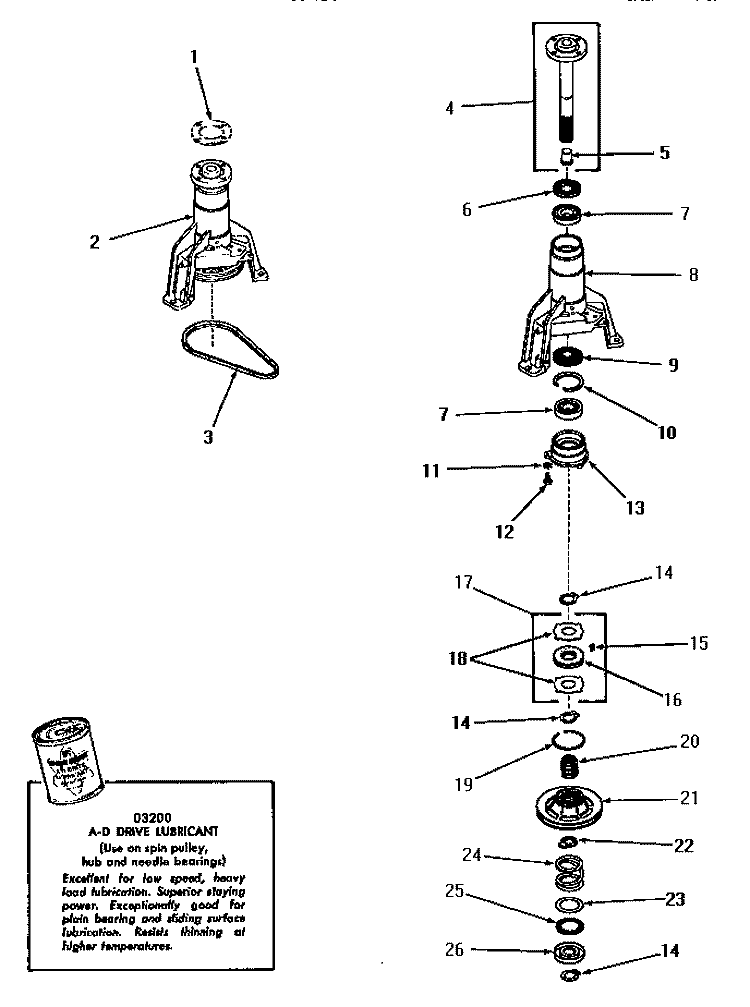 MAIN BEARING ASSY Diagram and Parts List for DA3500  Speed Queen Washer