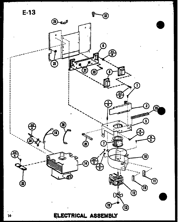 ELECTRICAL ASSY Diagram and Parts List for RC-14TD P7575003M Amana Microwave