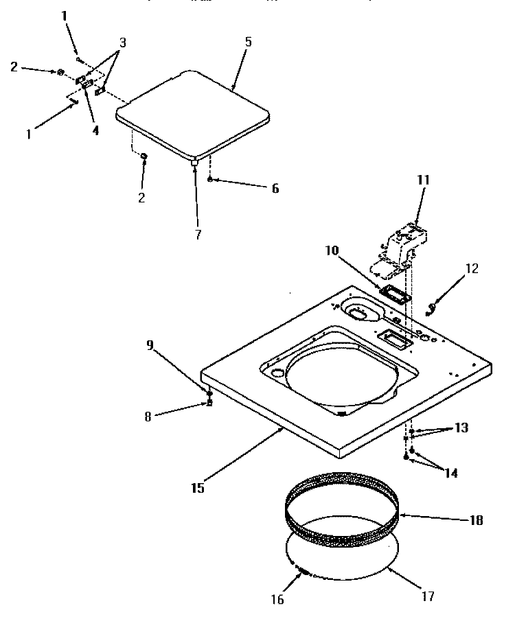 CABINET TOP AND LOADING DOOR Diagram and Parts List for DA6111  Speed Queen Washer