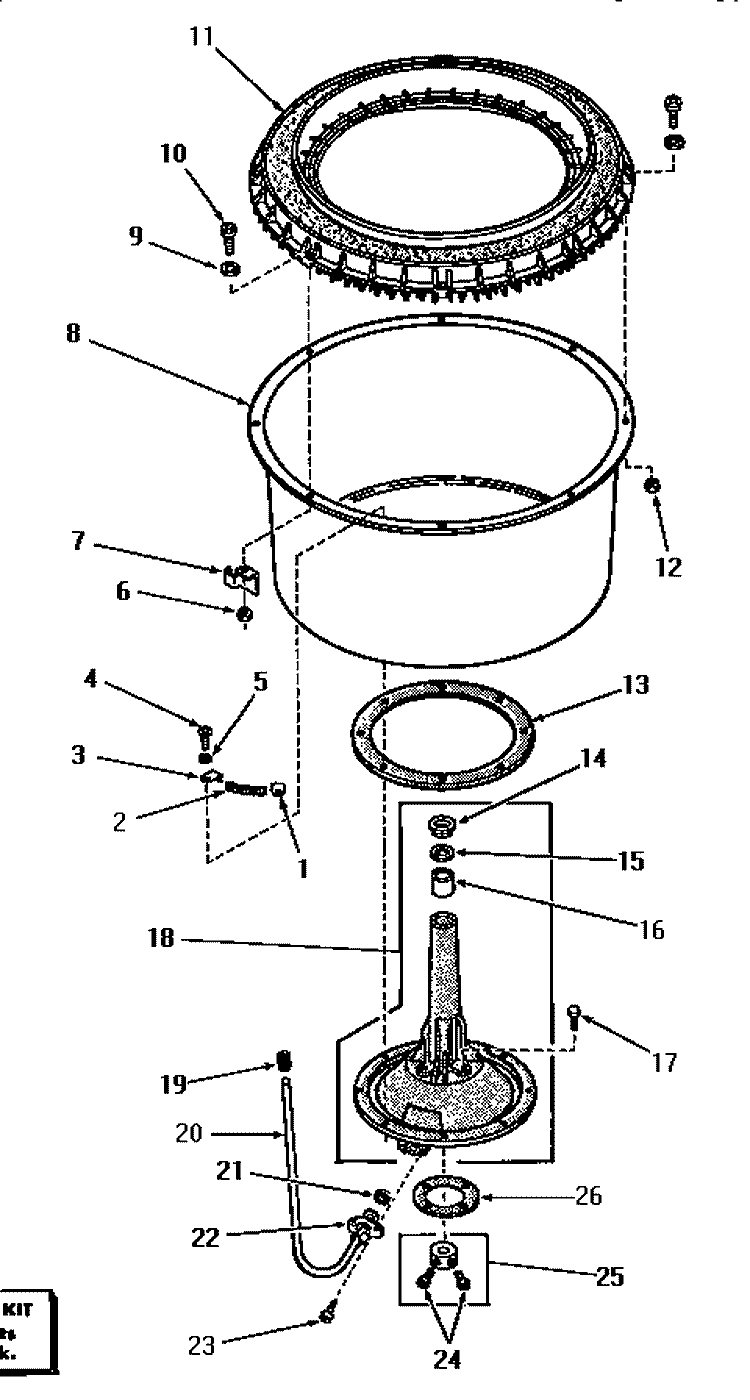 AGITATOR POST AND SPIN TUB Diagram and Parts List for DA6111  Speed Queen Washer