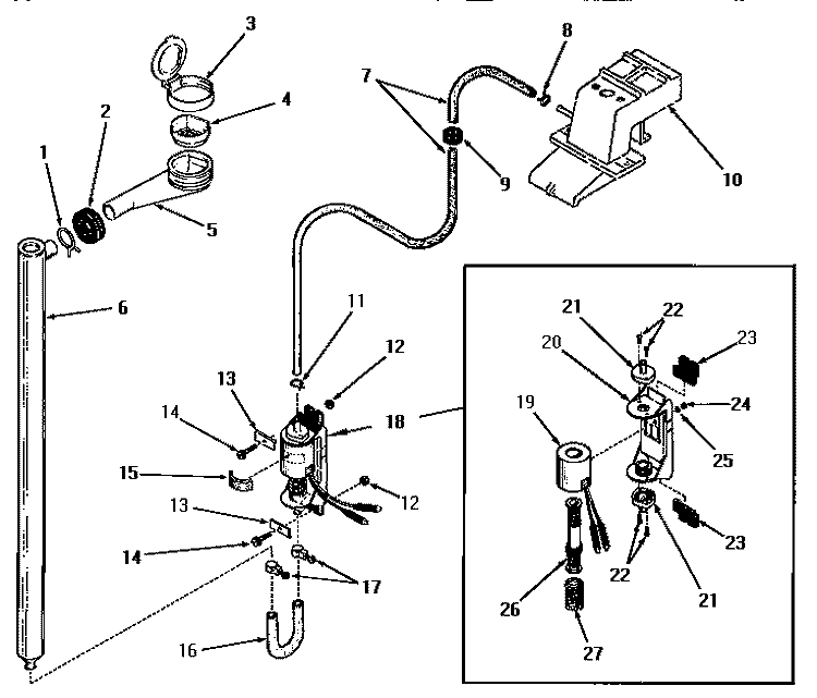BLEACH DISPENSER Diagram and Parts List for DA6111  Speed Queen Washer
