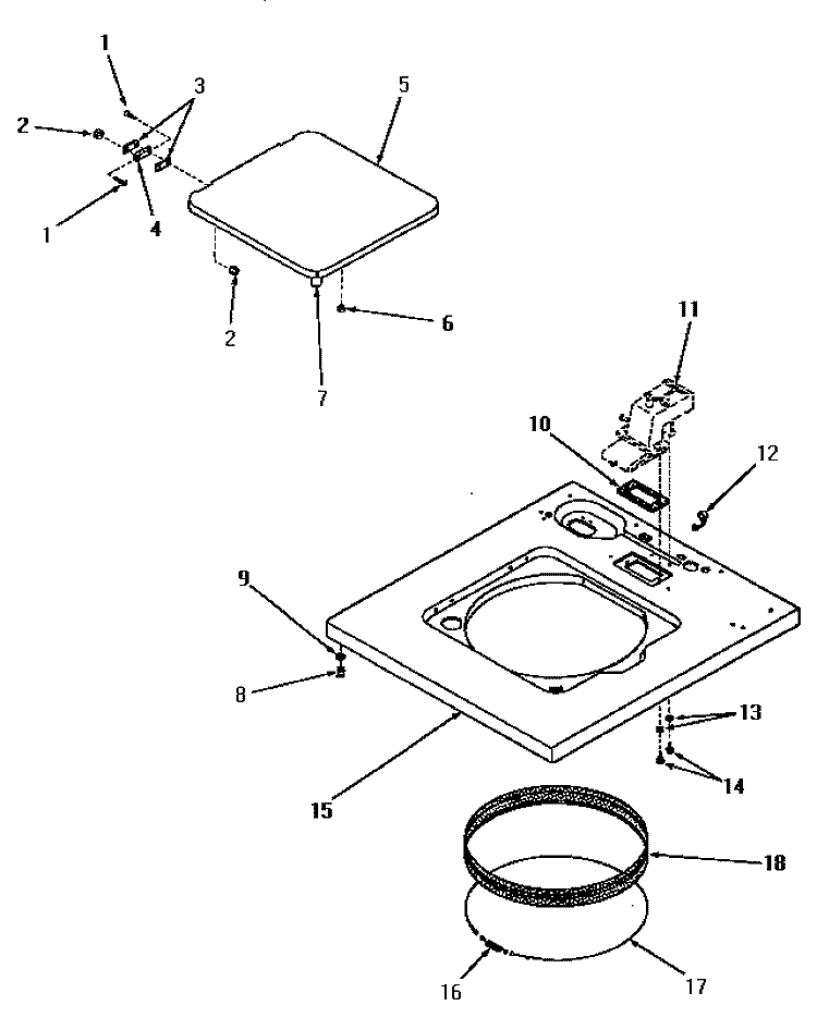 CABINET TOP AND LOADING DOOR Diagram and Parts List for DA6200  Speed Queen Washer