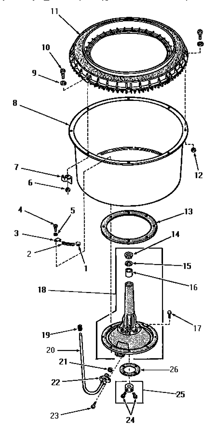 AGITATOR POST AND SPIN TUB Diagram and Parts List for DA6200  Speed Queen Washer