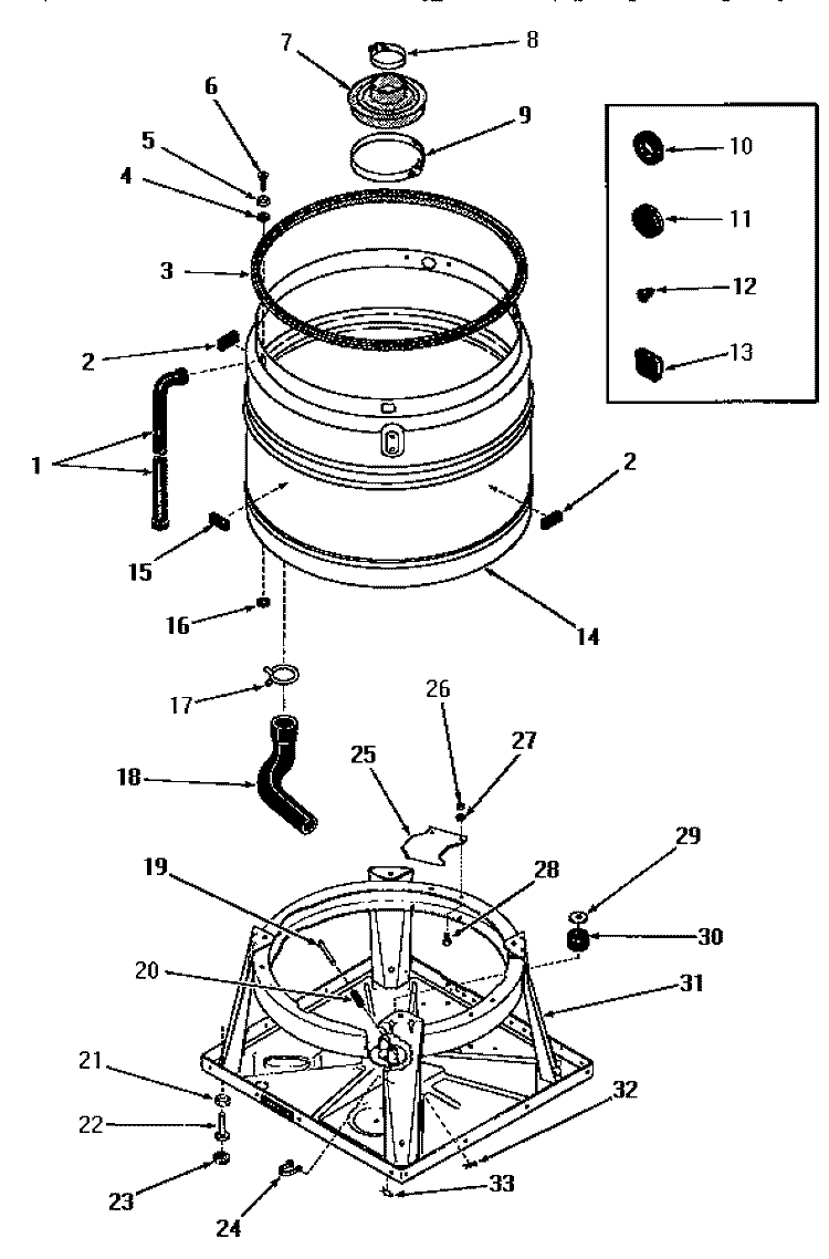 BOOT, CHASSIS AND DRAIN TUB Diagram and Parts List for DA6200  Speed Queen Washer
