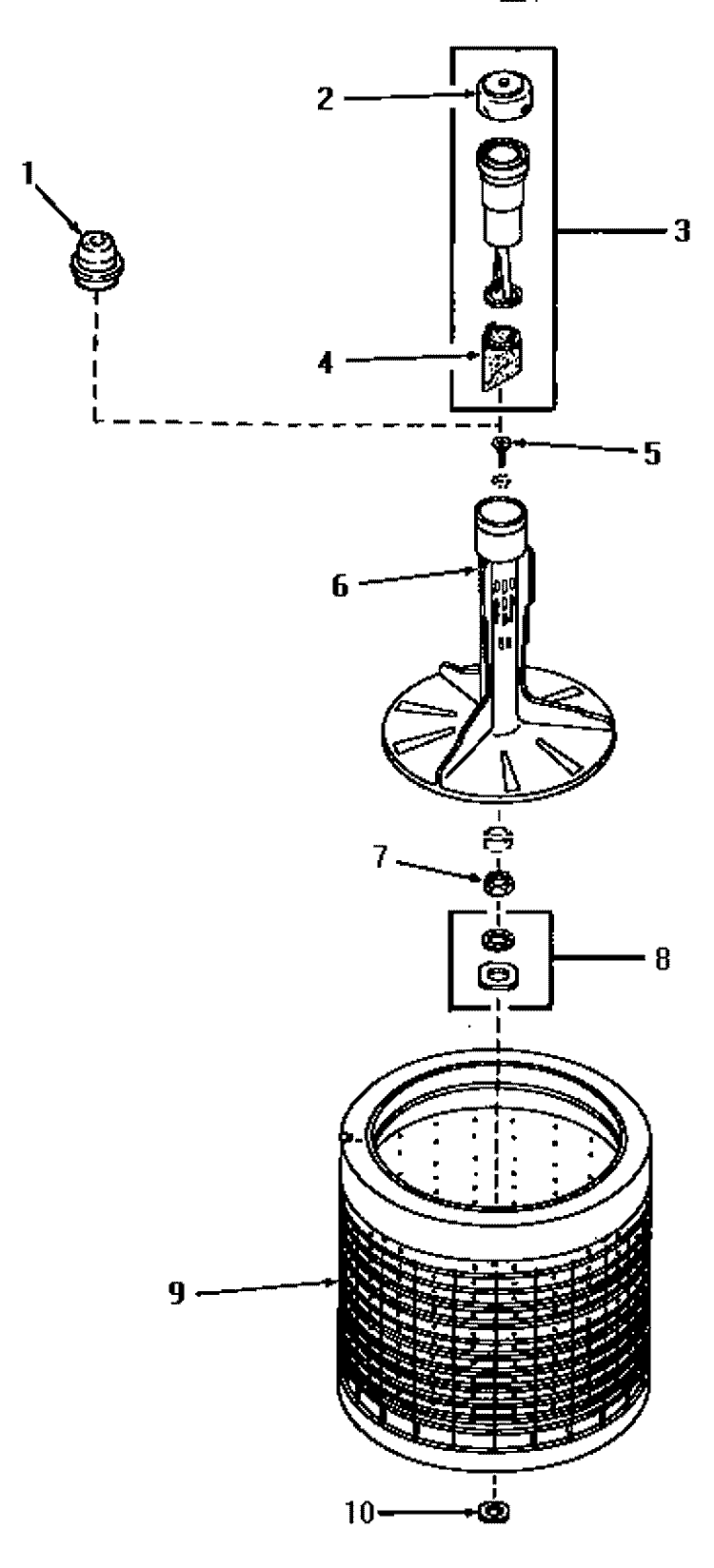 AGITATOR AND WASHTUB Diagram and Parts List for VA4013  Speed Queen Washer