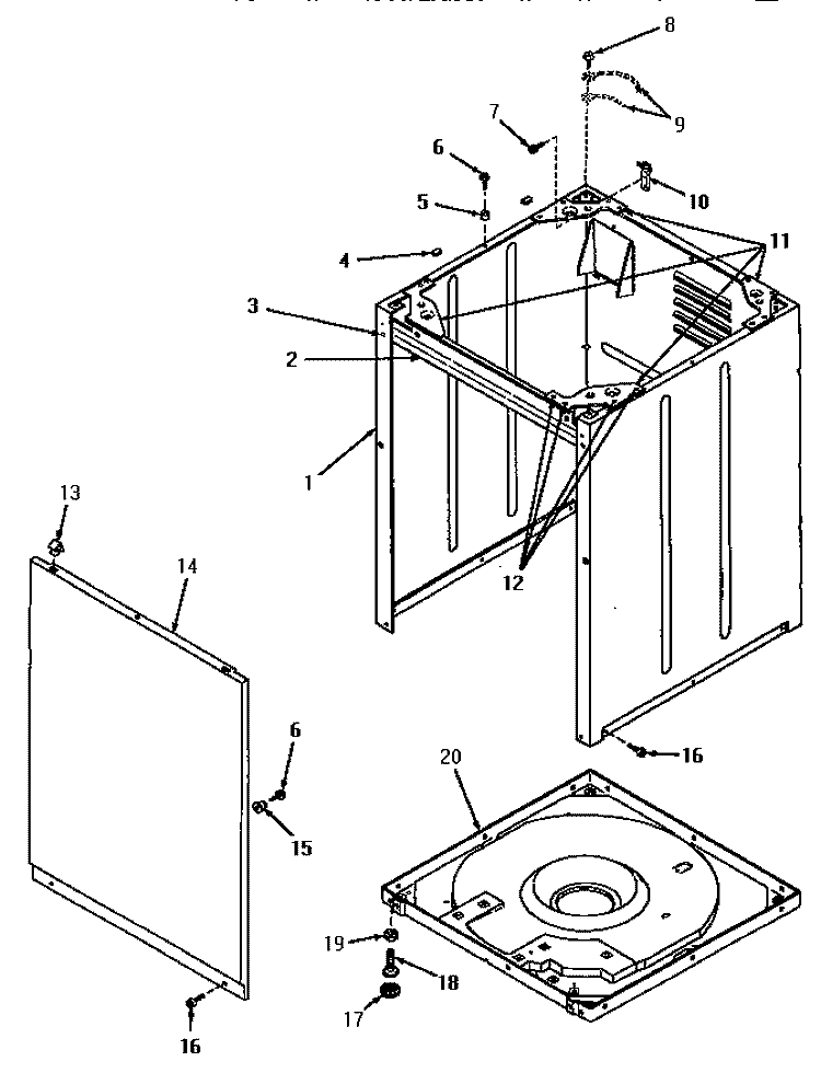 FRONT PANEL, CABINET AND BASE Diagram and Parts List for VA4013  Speed Queen Washer