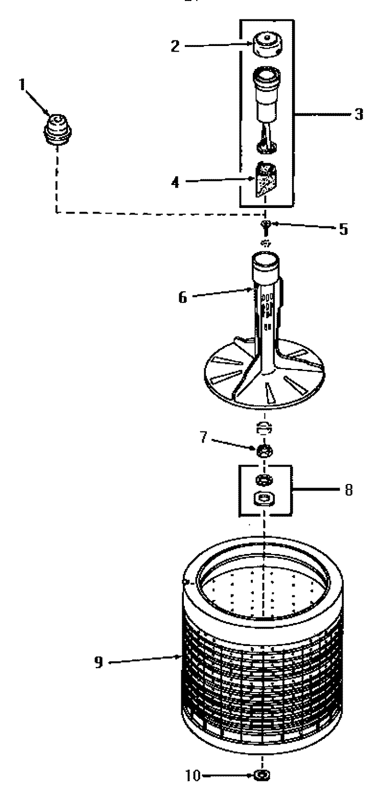 AGITATOR AND WASHTUB Diagram and Parts List for VA2013  Speed Queen Washer