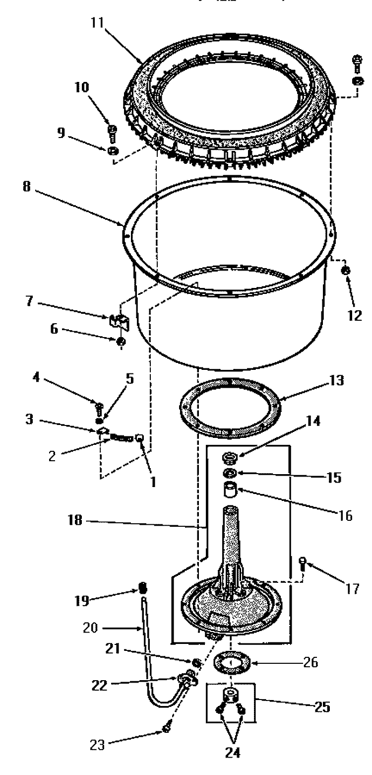 AGITATOR POST AND SPIN TUB Diagram and Parts List for DA9103  Speed Queen Washer
