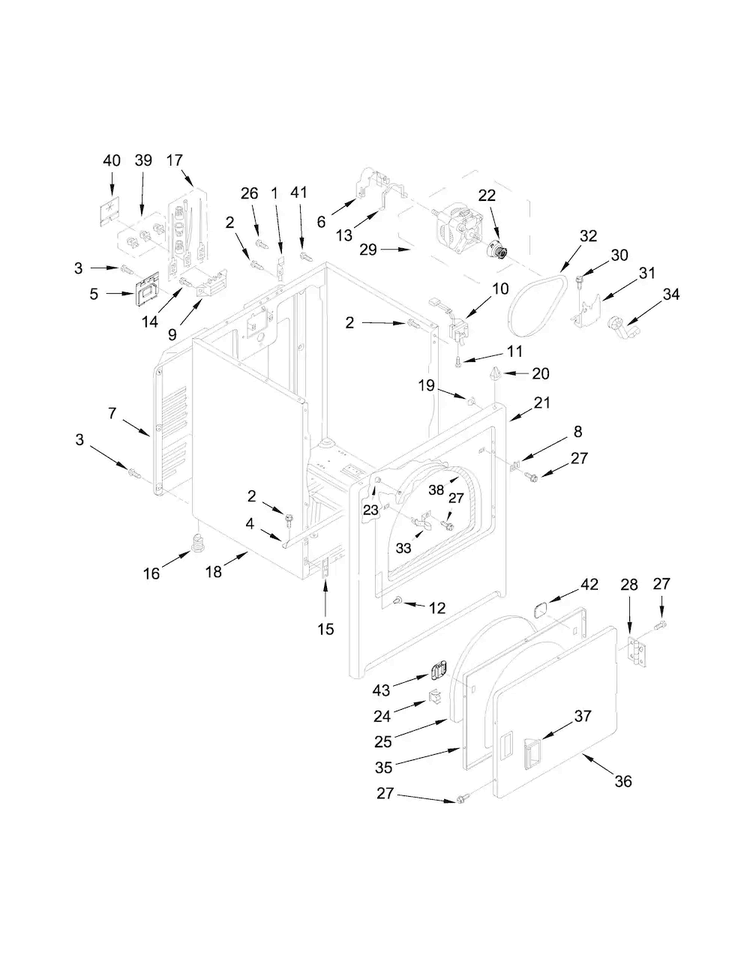 Cabinet Parts Diagram and Parts List for AED4675EW0  Admiral Dryer