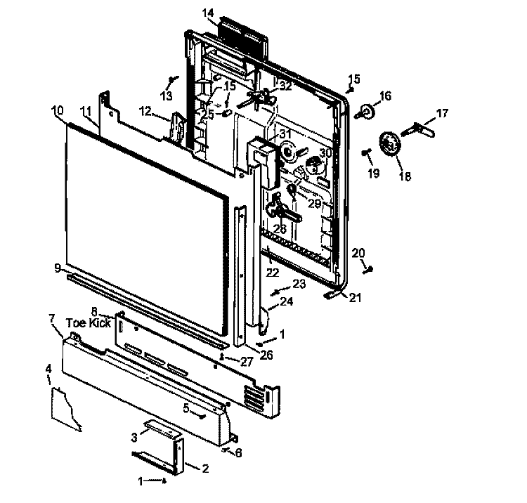 DOOR / TRIM PARTS Diagram and Parts List for DCS550L P1194802W Amana Dishwasher