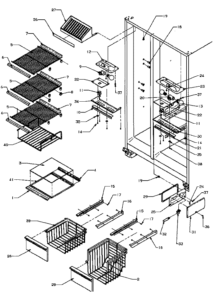 FZ SHELVING & REF LIGHT Diagram and Parts List for SBI20QE P1162905W E Amana Refrigerator