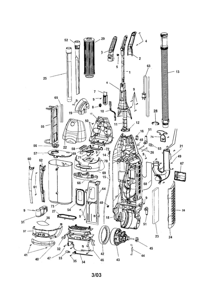 Handle/hose/motor Cover Diagram and Parts List for U6616-900  Hoover Upright Vacuum