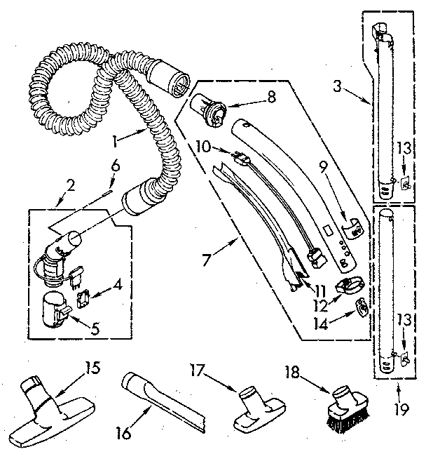 Hose And Attachment Diagram and Parts List for 1162039081  Kenmore Canister Vacuum