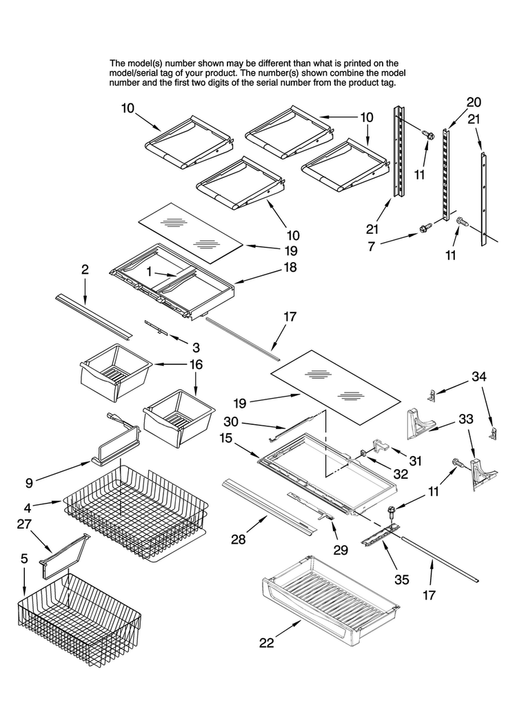 Shelf Parts Diagram and Parts List for ABB2227VEB10  Amana Refrigerator