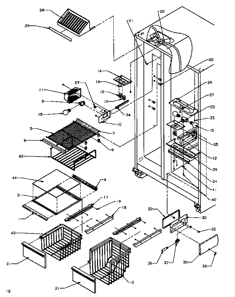 FZ SHELVING AND REF LIGHT Diagram and Parts List for SXD20Q2W P1162508W W Amana Refrigerator