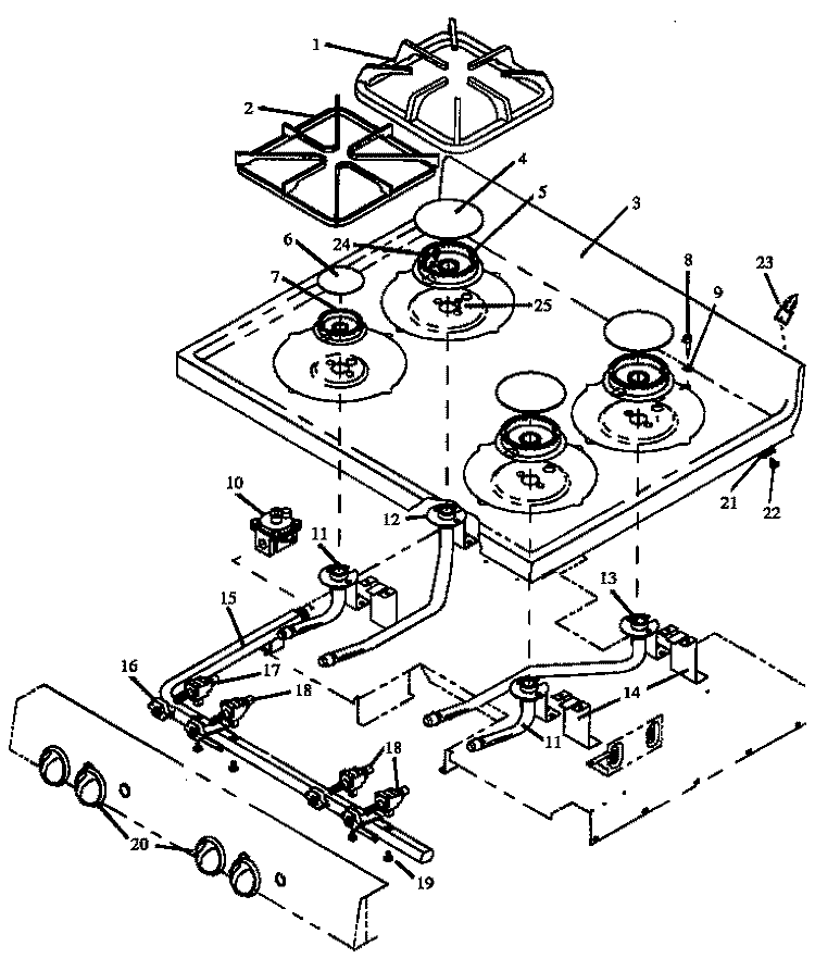 SEALED BURNER PARTS Diagram and Parts List for RSF3200W P1141255N Amana Range