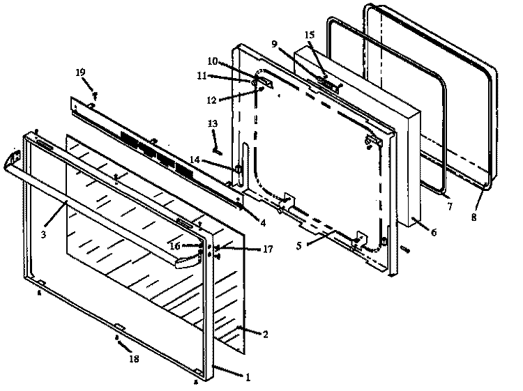 OVEN DOOR ASSY Diagram and Parts List for RSF3200W P1141255N Amana Range
