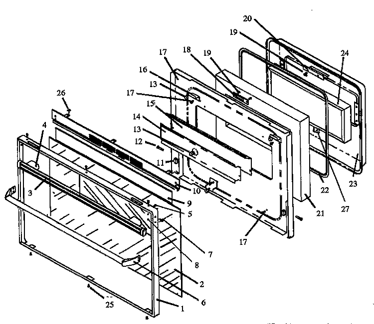 OVEN DOOR ASSY Diagram and Parts List for RSF3300W P1141256N Amana Range