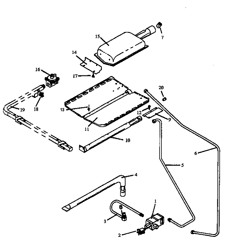 GAS COMPONENTS Diagram and Parts List for RSF3200W P1141255N Amana Range