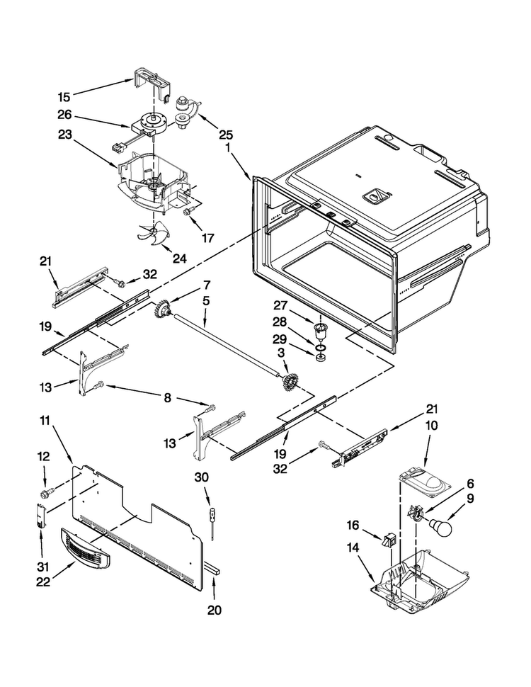 Freezer Liner Parts Diagram and Parts List for MFI2269VEB2  Maytag Refrigerator