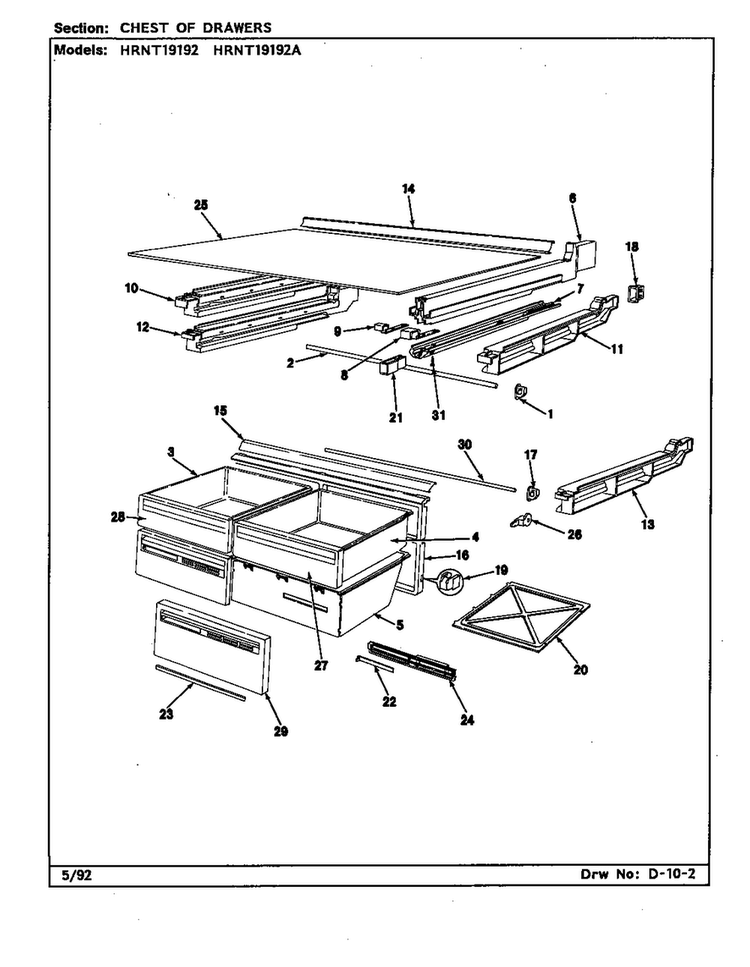 Chest Of Drawers Diagram and Parts List for HRNT19192 CF52A Maytag Refrigerator