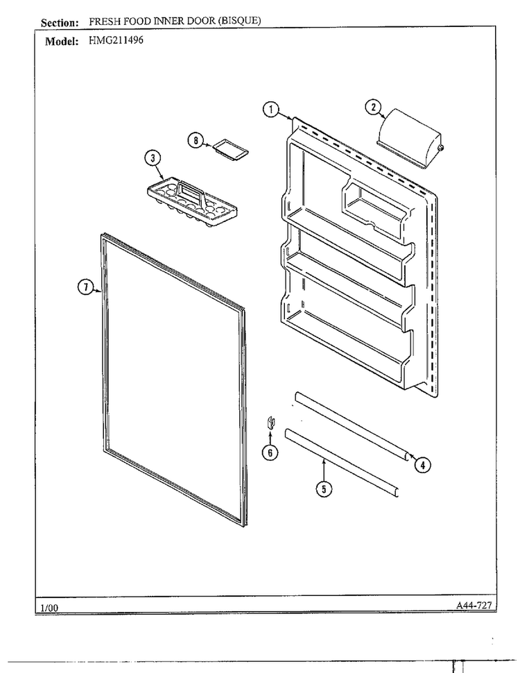 Fresh Food Inner Door Diagram and Parts List for HMG211496  Admiral Refrigerator