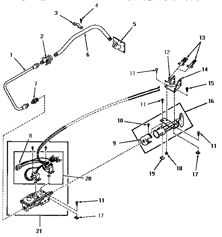 GLOW BAR IGNITION BURNER Diagram and Parts List for FG3070  Amana Dryer