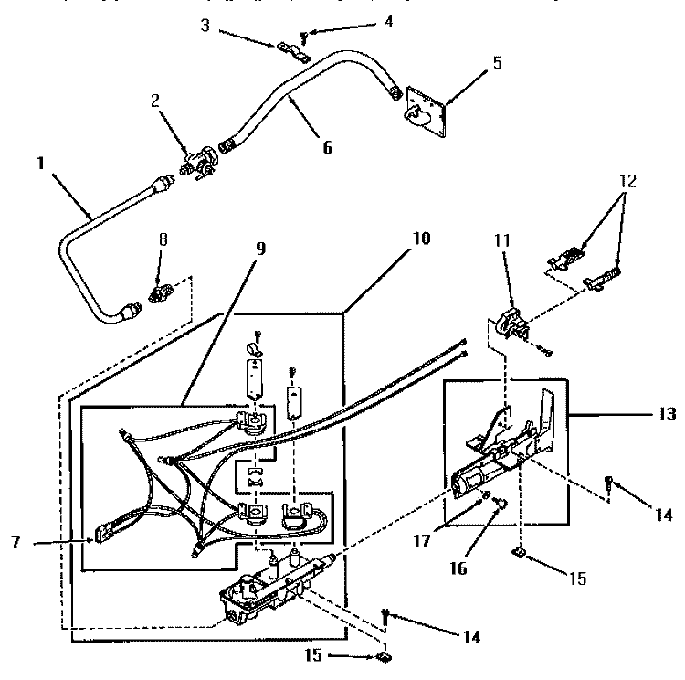 GLOW BAR IGNITION BURNER Diagram and Parts List for FG3070  Amana Dryer