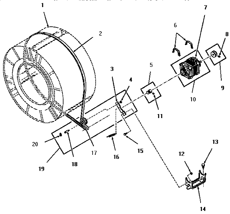 MOTOR, IDLER AND BELT Diagram and Parts List for FG3070  Amana Dryer