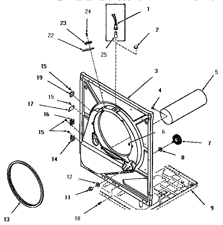 FRONT FRAME AND AIR SHROUD Diagram and Parts List for FG3070  Amana Dryer