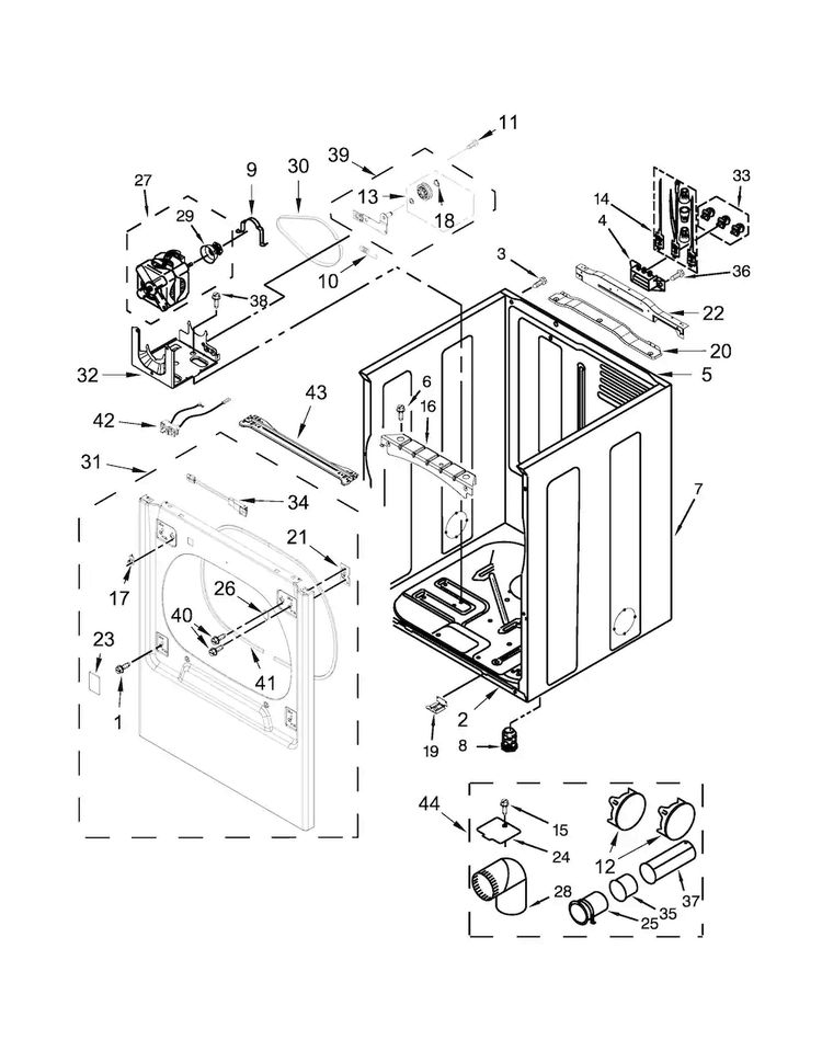 Cabinet Parts Diagram and Parts List for MEDB835DW1  Maytag Dryer