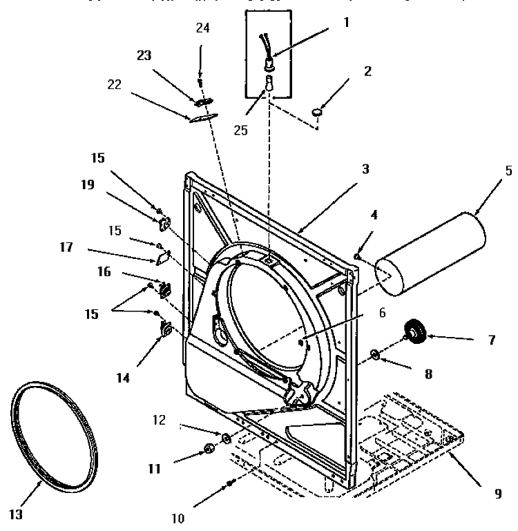 FRONT FRAME AND AIR SHROUD Diagram and Parts List for FG3860  Amana Dryer