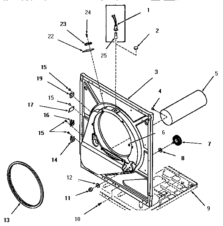 FRONT FRAME AND AIR SHROUD Diagram and Parts List for FG6241  Amana Dryer