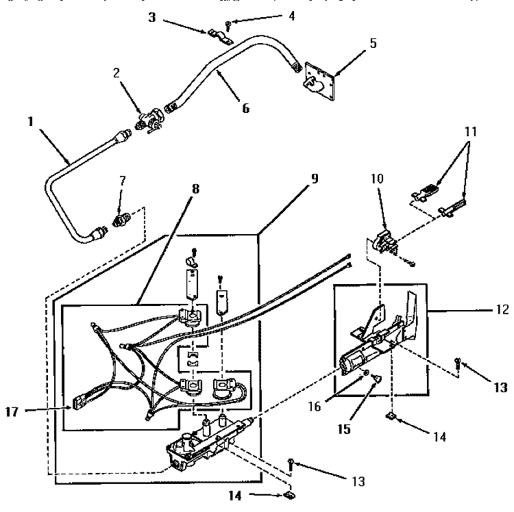 GLOW BAR IGNITION BURNER Diagram and Parts List for FG0640  Amana Dryer