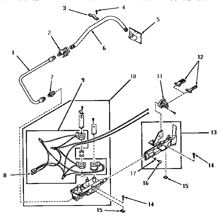 GLOW BAR IGNITION BURNER Diagram and Parts List for FG9181  Amana Dryer