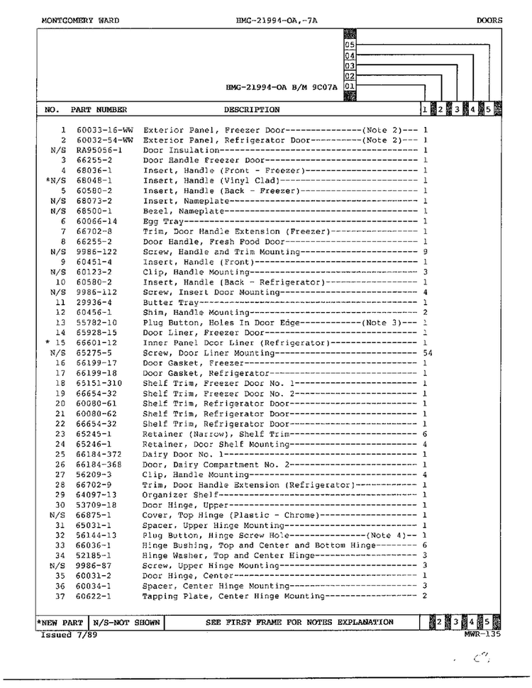 Doors Page 2 Diagram and Parts List for 21994-OA  Admiral Refrigerator