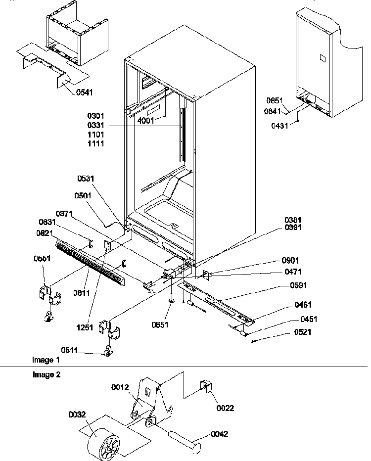 Ladders, Lower Cabinet And Rollers Diagram and Parts List for TR25V2L-P1316101WL  Amana Refrigerator