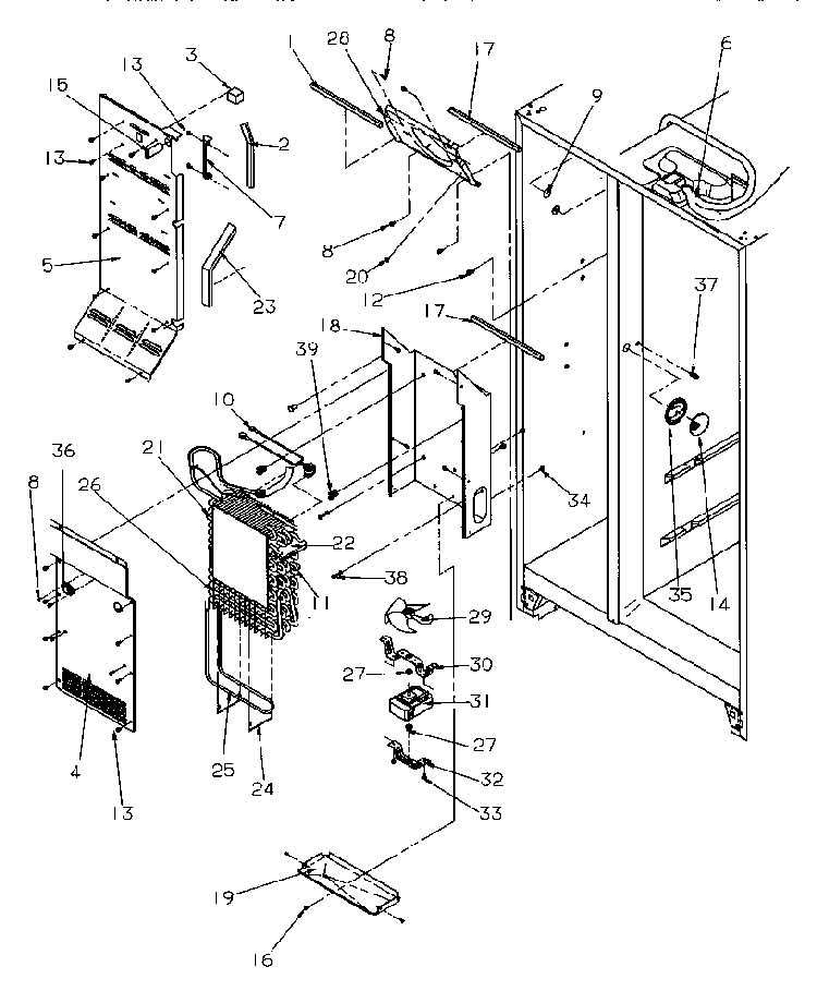 Evaporator & Air Handling Diagram and Parts List for SRDE27S3W-P1190601WW  Amana Refrigerator