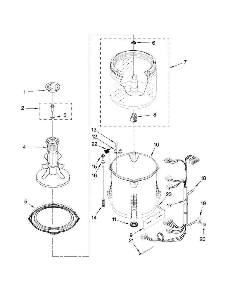 Basket And Tub Parts Diagram and Parts List for NTW4610YQ0  Amana Washer