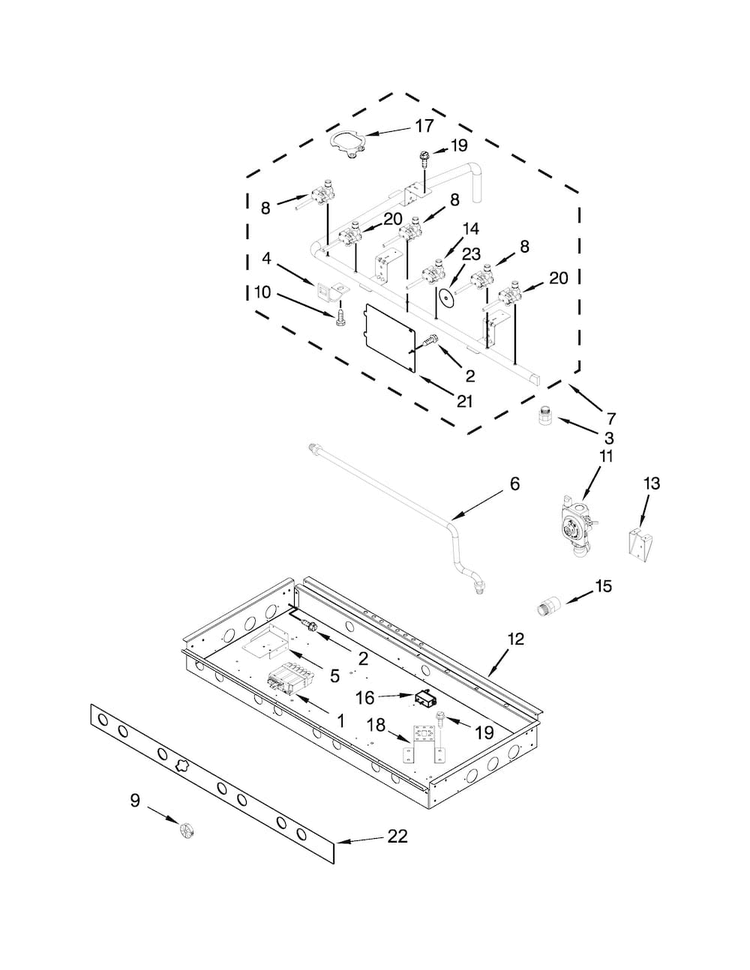 Burner Box, Gas Valves And Switch Parts Diagram and Parts List for JDRP436WP02  Jenn-Air Range