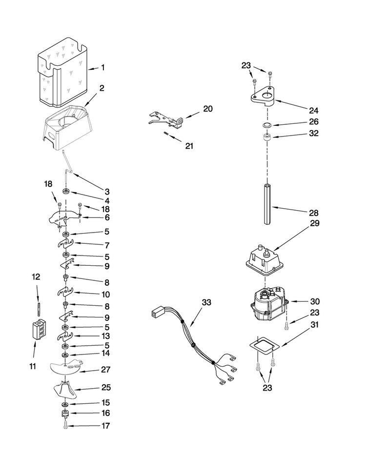 Motor And Ice Container Parts Diagram and Parts List for MCD2358WEW01  Maytag Refrigerator