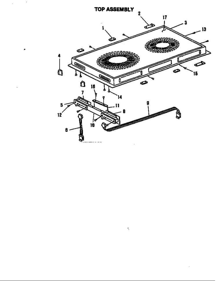 Top Assembly Diagram and Parts List for A135-R  Jenn-Air Range