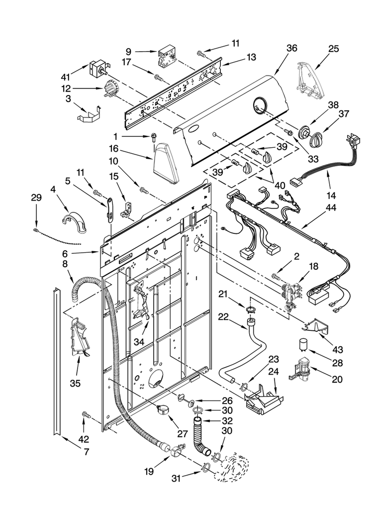 Controls And Rear Panel Parts Diagram and Parts List for NTW4500VQ0  Amana Washer