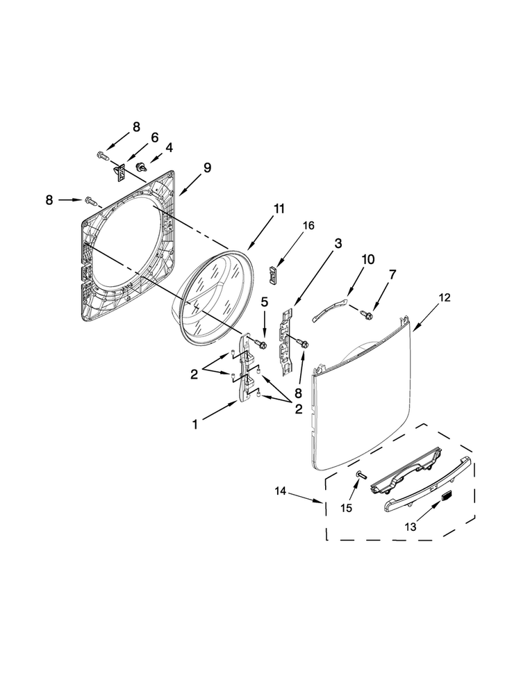 Door Parts Diagram and Parts List for MHW6000AG1  Maytag Washer