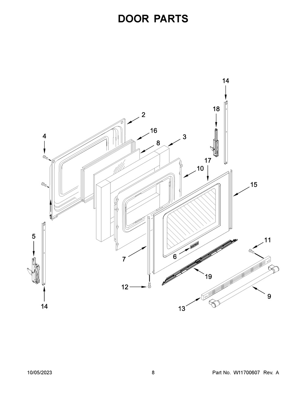 Door Parts Diagram and Parts List for YMER6600FZ6  Maytag Range