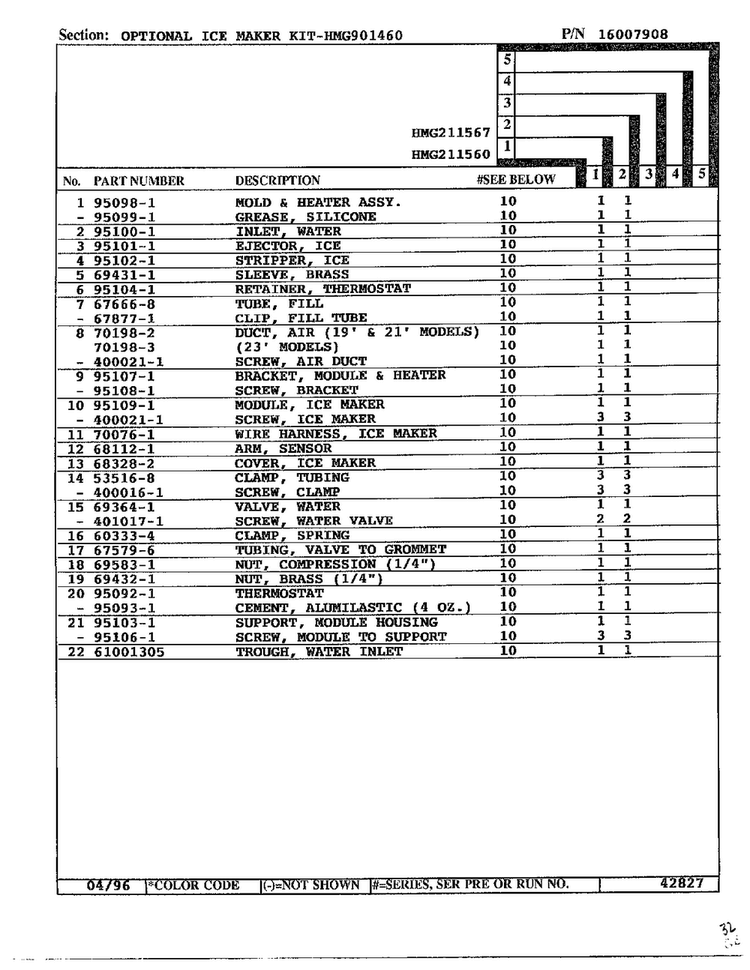 Optional Ice Maker Kit Page 2 Diagram and Parts List for HMG-211560  Admiral Refrigerator