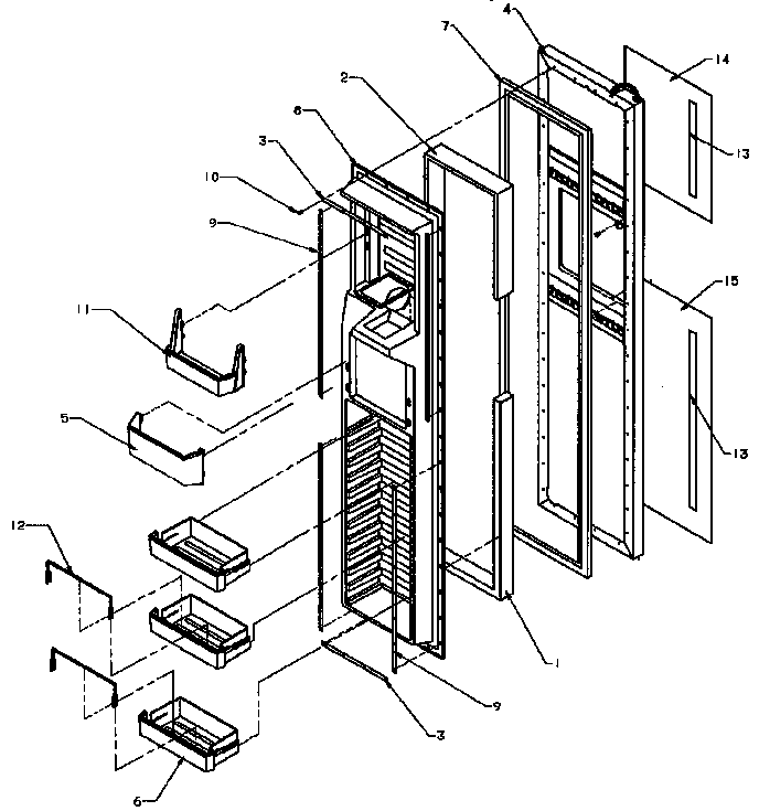 Freezer Door Diagram and Parts List for SXD25N-P1162419W  Amana Refrigerator