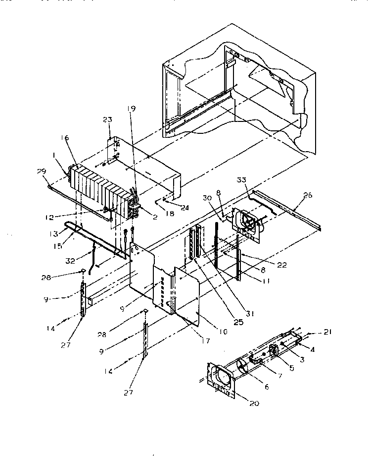 Evaporator Area Diagram and Parts List for TRI22S4L-P1196302WL  Amana Refrigerator