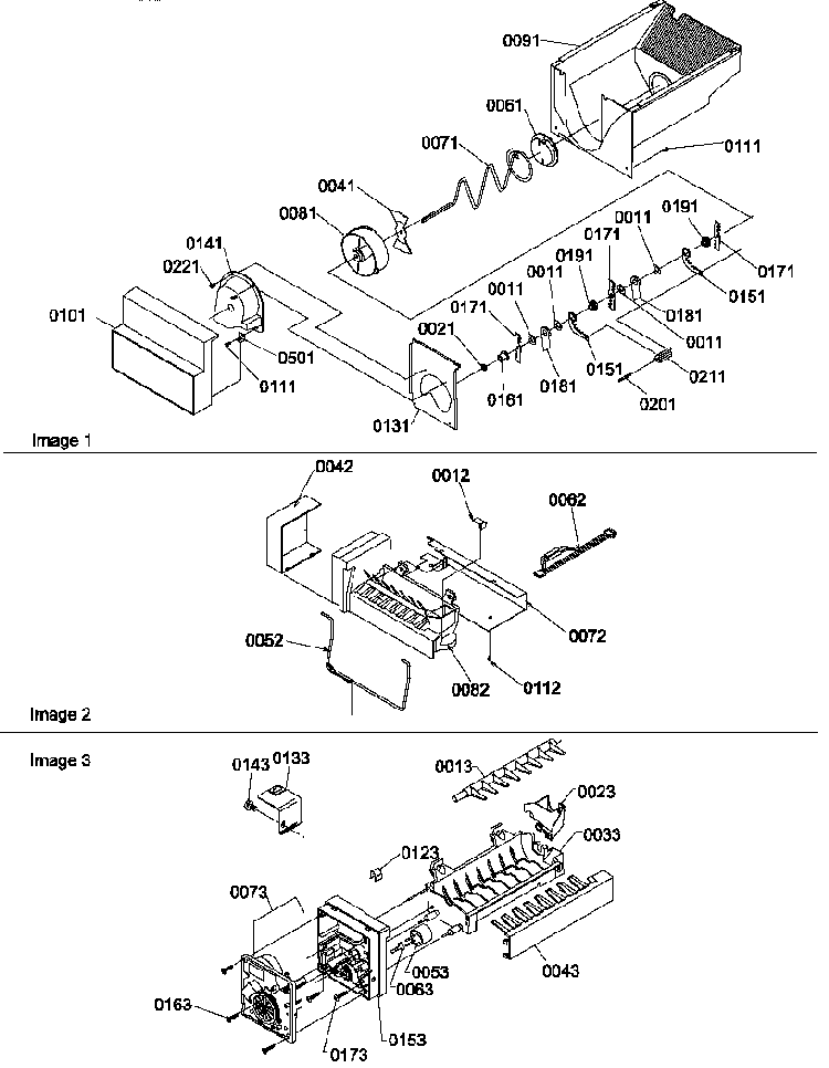 Ice Bucket Auger, Ice Maker, And Ice Maker Parts Diagram and Parts List for SBDX520TW-P1313202WW  Amana Refrigerator